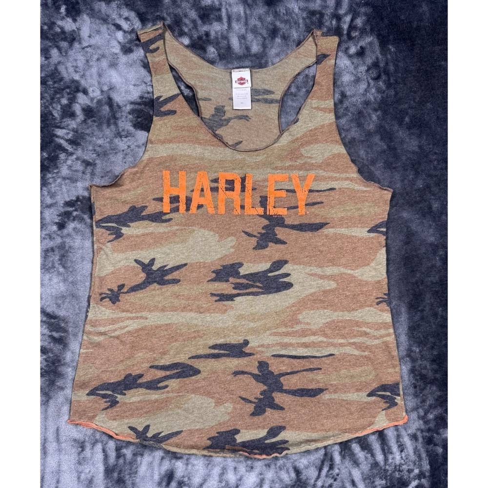 Harley-Davidson Women's XL Camo Tank Top Orange Logo Racerback